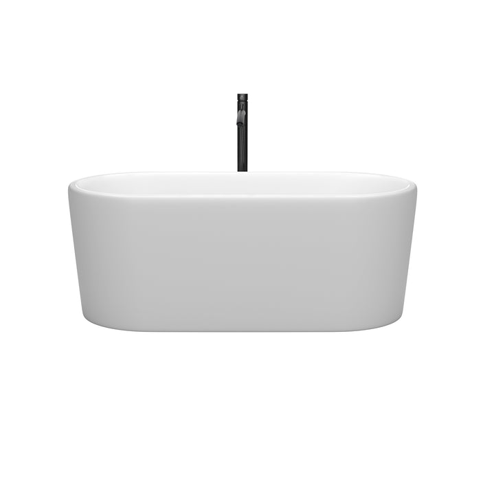 Wyndham Collection Ursula 59 Inch Freestanding Bathtub in Matte White with Floor Mounted Faucet, Drain and Overflow Trim