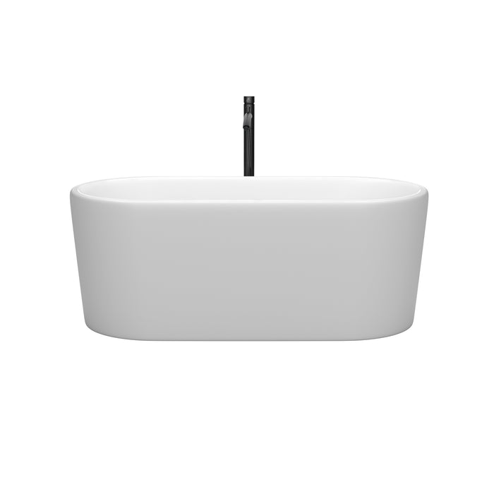 Wyndham Collection Ursula 59 Inch Freestanding Bathtub in Matte White with Polished Chrome Trim and Floor Mounted Faucet