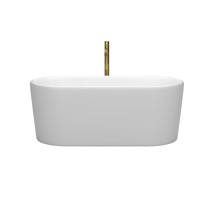 Wyndham Collection Ursula 59 Inch Freestanding Bathtub in Matte White with Polished Chrome Trim and Floor Mounted Faucet