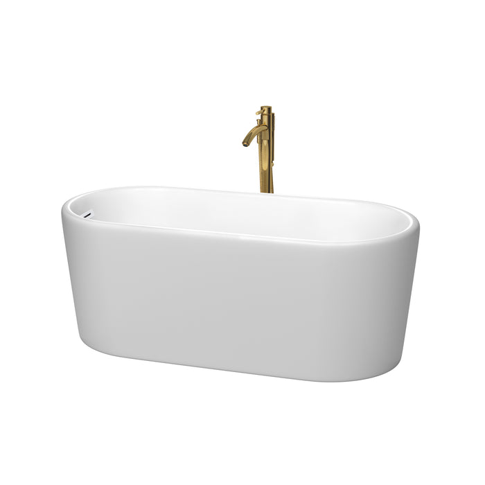 Wyndham Collection Ursula 59 Inch Freestanding Bathtub in Matte White with Shiny White Trim and Floor Mounted Faucet