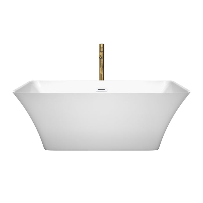 Wyndham Collection Tiffany 59 Inch Freestanding Bathtub in White with Shiny White Trim and Floor Mounted Faucet