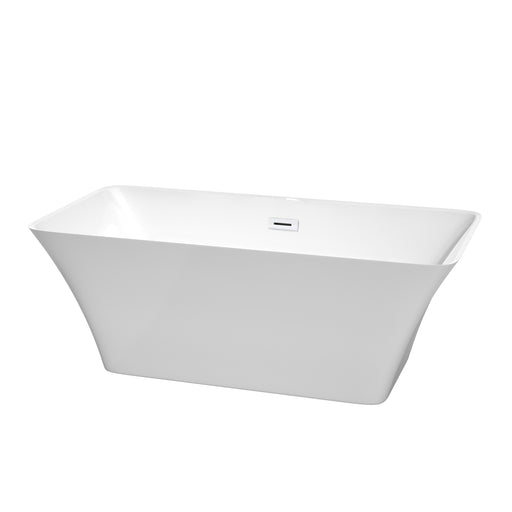 Wyndham Collection Tiffany 59 Inch Freestanding Bathtub in White with Shiny White Drain and Overflow Trim WCBTK150459SWTRIM