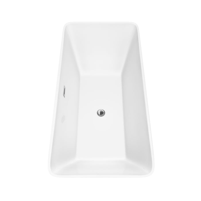 Wyndham Collection Tiffany 67 Inch Freestanding Bathtub in White with Polished Chrome Trim and Floor Mounted Faucet