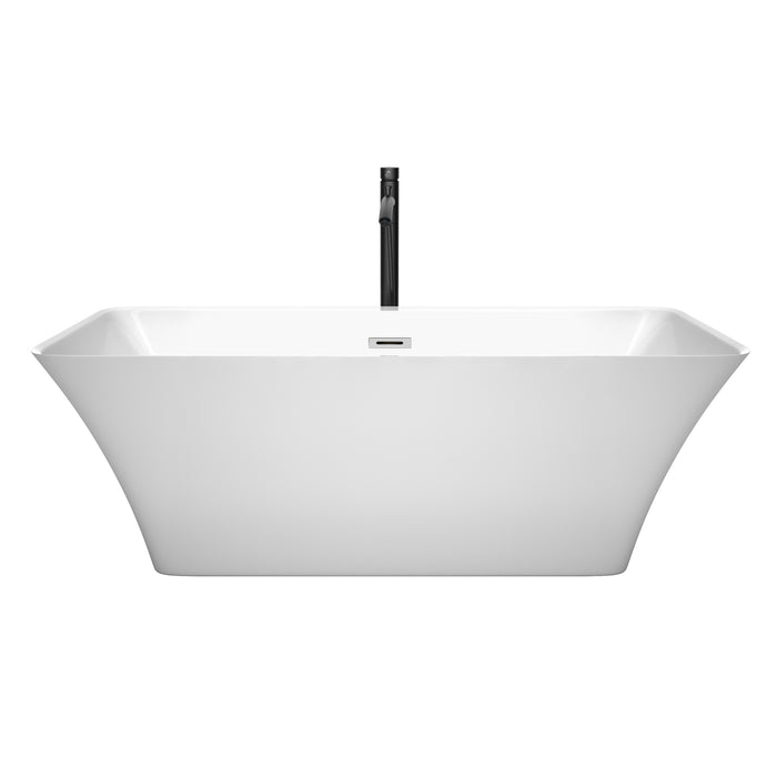 Wyndham Collection Tiffany 67 Inch Freestanding Bathtub in White with Polished Chrome Trim and Floor Mounted Faucet