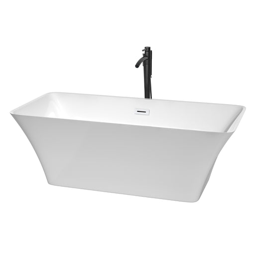Wyndham Collection Tiffany 67 Inch Freestanding Bathtub in White with Shiny White Trim and Floor Mounted Faucet
