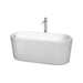 Wyndham Collection Ursula 59 Inch Freestanding Bathtub in White with Floor Mounted Faucet, Drain and Overflow Trim