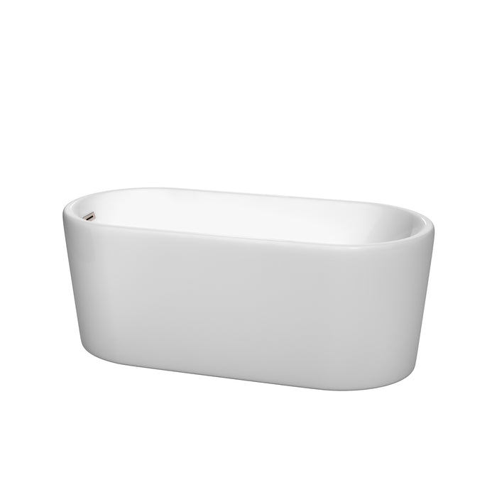 Wyndham Collection Ursula 59 Inch Freestanding Bathtub in White with Brushed Nickel Drain and Overflow Trim WCBTK151159BNTRIM