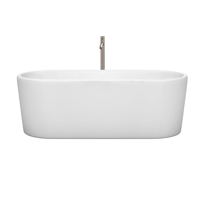 Wyndham Collection Ursula 67 Inch Freestanding Bathtub in White with Floor Mounted Faucet, Drain and Overflow Trim