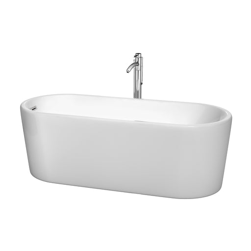 Wyndham Collection Ursula 67 Inch Freestanding Bathtub in White with Floor Mounted Faucet, Drain and Overflow Trim