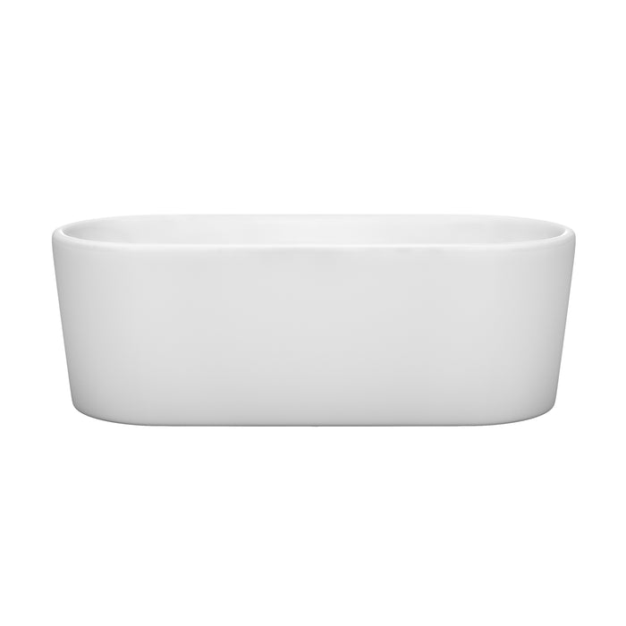 Wyndham Collection Ursula 67 Inch Freestanding Bathtub in White with Brushed Nickel Drain and Overflow Trim WCBTK151167BNTRIM