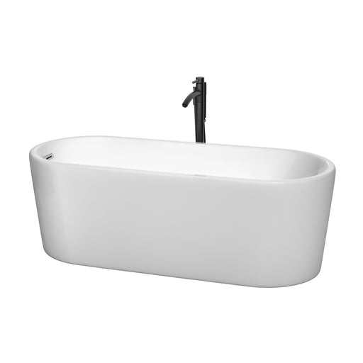 Wyndham Collection Ursula 67 Inch Freestanding Bathtub in White with Polished Chrome Trim and Floor Mounted Faucet