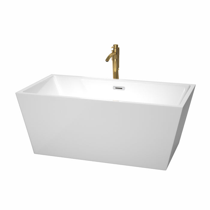 Wyndham Collection Sara 59 Inch Freestanding Bathtub in White with Polished Chrome Trim and Floor Mounted Faucet
