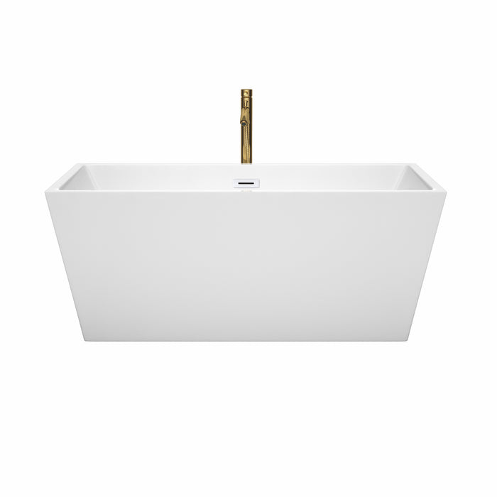 Wyndham Collection Sara 59 Inch Freestanding Bathtub in White with Shiny White Trim and Floor Mounted Faucet