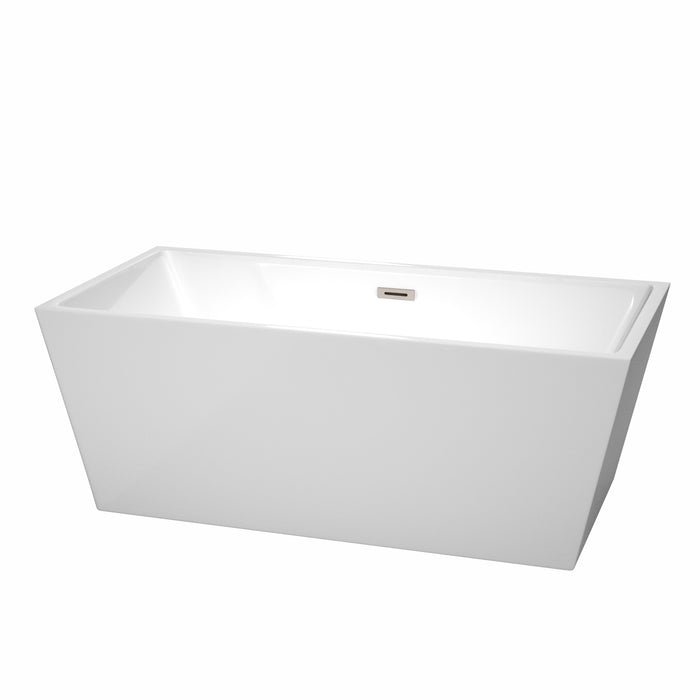 Wyndham Collection Sara 63 Inch Freestanding Bathtub in White with Brushed Nickel Drain and Overflow Trim WCBTK151463BNTRIM