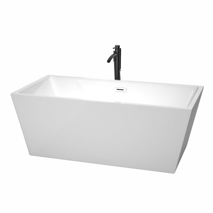 Wyndham Collection Sara 63 Inch Freestanding Bathtub in White with Shiny White Trim and Floor Mounted Faucet