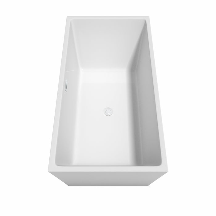 Wyndham Collection Sara 63 Inch Freestanding Bathtub in White with Shiny White Trim and Floor Mounted Faucet