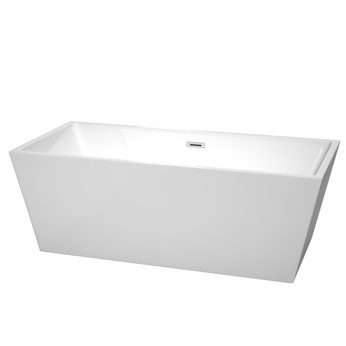 Wyndham Collection Sara 67 Inch Freestanding Bathtub in White, Overflow Trim
