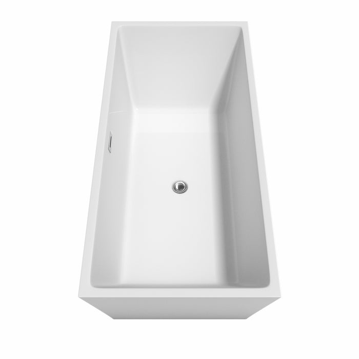 Wyndham Collection Sara 67 Inch Freestanding Bathtub in White with Floor Mounted Faucet, Drain and Overflow Trim