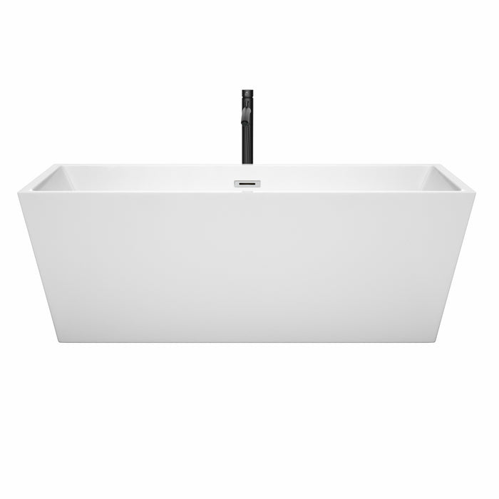 Wyndham Collection Sara 67 Inch Freestanding Bathtub in White with Polished Chrome Trim and Floor Mounted Faucet