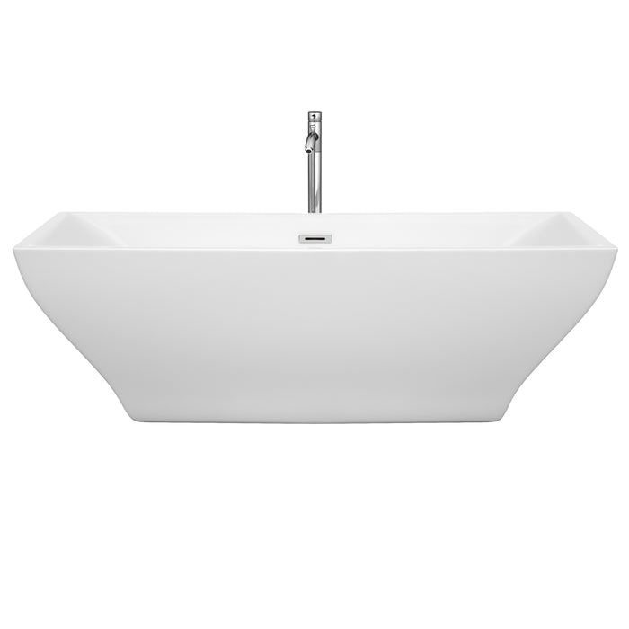 Wyndham Collection Maryam 71 Inch Freestanding Bathtub in White with Floor Mounted Faucet, Drain and Overflow Trim