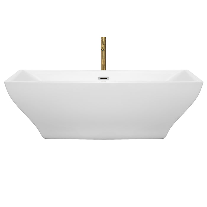 Wyndham Collection Maryam 71 Inch Freestanding Bathtub in White with Polished Chrome Trim and Floor Mounted Faucet