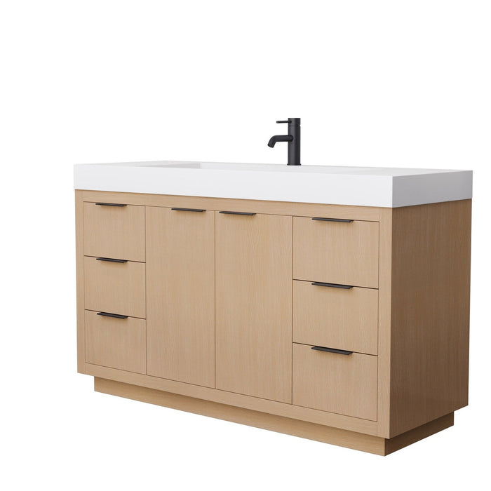 Wyndham Collection Maroni 60 Inch Single Bathroom Vanity in Light Straw, 4 Inch Thick Matte White Solid Surface Countertop, Integrated Sink