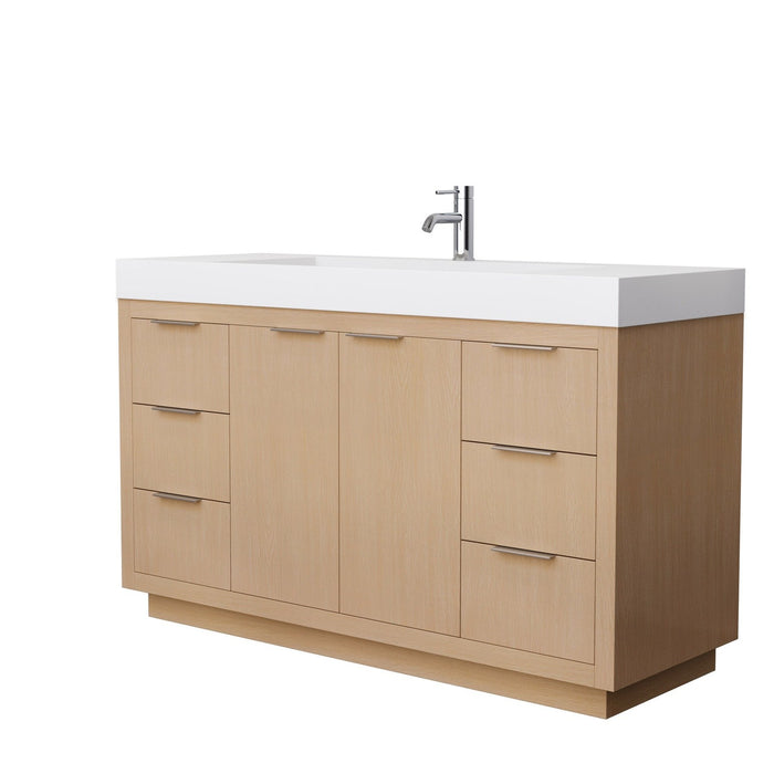Wyndham Collection Maroni 60 Inch Single Bathroom Vanity in Light Straw, 4 Inch Thick Matte White Solid Surface Countertop, Integrated Sink