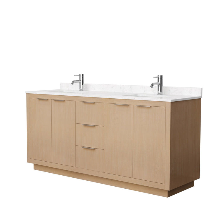 Wyndham Collection Maroni 72 Inch Double Bathroom Vanity in Light Straw, Carrara Cultured Marble Countertop, Undermount Square Sinks