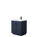 Wyndham Collection Miranda 30 Inch Single Bathroom Vanity in Dark Blue, 1.25 Inch Thick Matte White Solid Surface Countertop, Integrated Sink