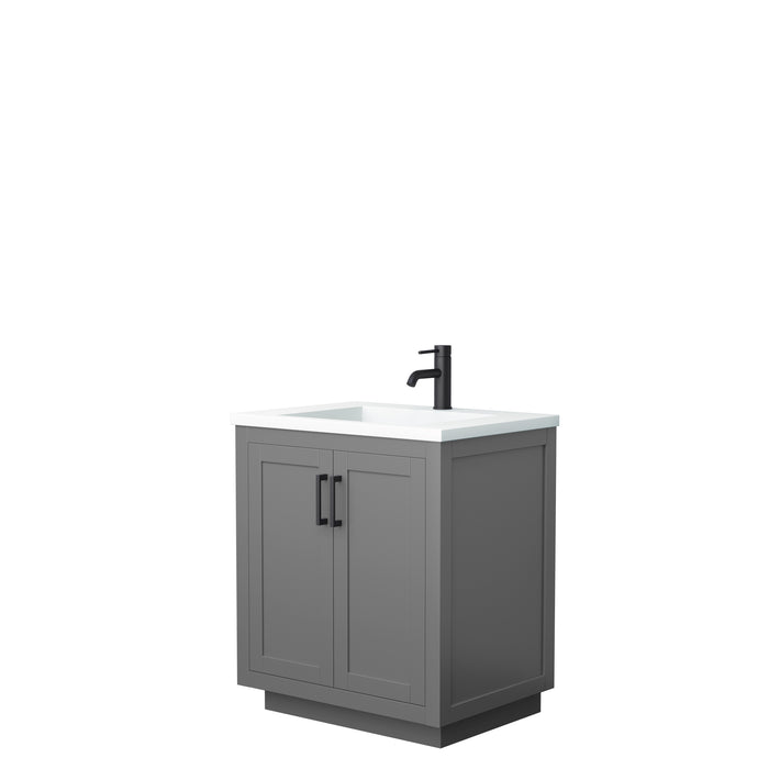 Wyndham Collection Miranda 30 Inch Single Bathroom Vanity in Dark Gray, 1.25 Inch Thick Matte White Solid Surface Countertop, Integrated Sink