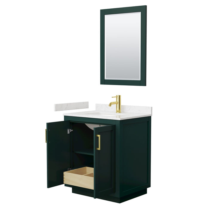 Wyndham Collection Miranda 30 Inch Single Bathroom Vanity in Green, Carrara Cultured Marble Countertop, Undermount Square Sink