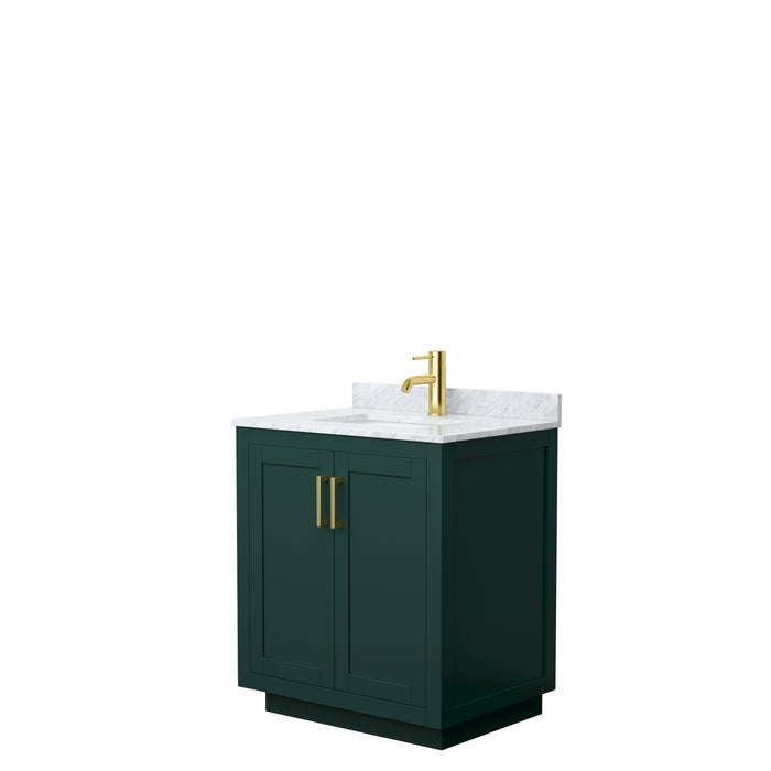 Wyndham Collection Miranda 30 Inch Single Bathroom Vanity in Green, White Carrara Marble Countertop, Undermount Square Sink