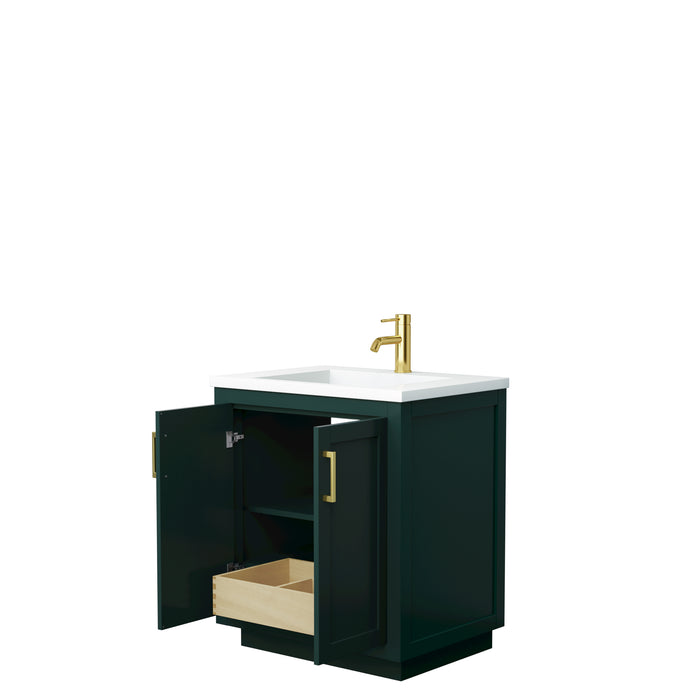 Wyndham Collection Miranda 30 Inch Single Bathroom Vanity in Green, 1.25 Inch Thick Matte White Solid Surface Countertop, Integrated Sink
