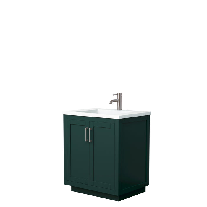 Wyndham Collection Miranda 30 Inch Single Bathroom Vanity in Green, 1.25 Inch Thick Matte White Solid Surface Countertop, Integrated Sink