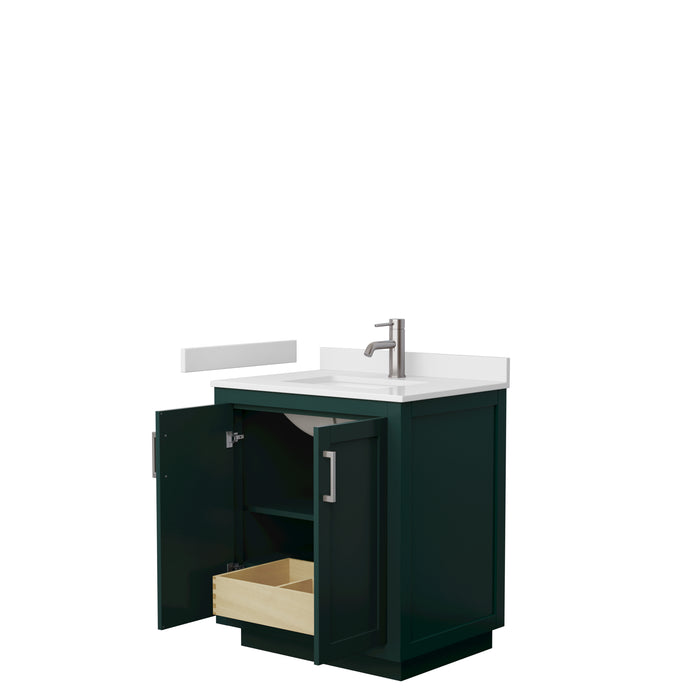Wyndham Collection Miranda 30 Inch Single Bathroom Vanity in Green, White Cultured Marble Countertop, Undermount Square Sink