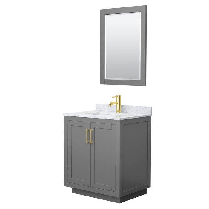 Wyndham Collection Miranda 30 Inch Single Bathroom Vanity in Dark Gray, White Carrara Marble Countertop, Undermount Square Sink