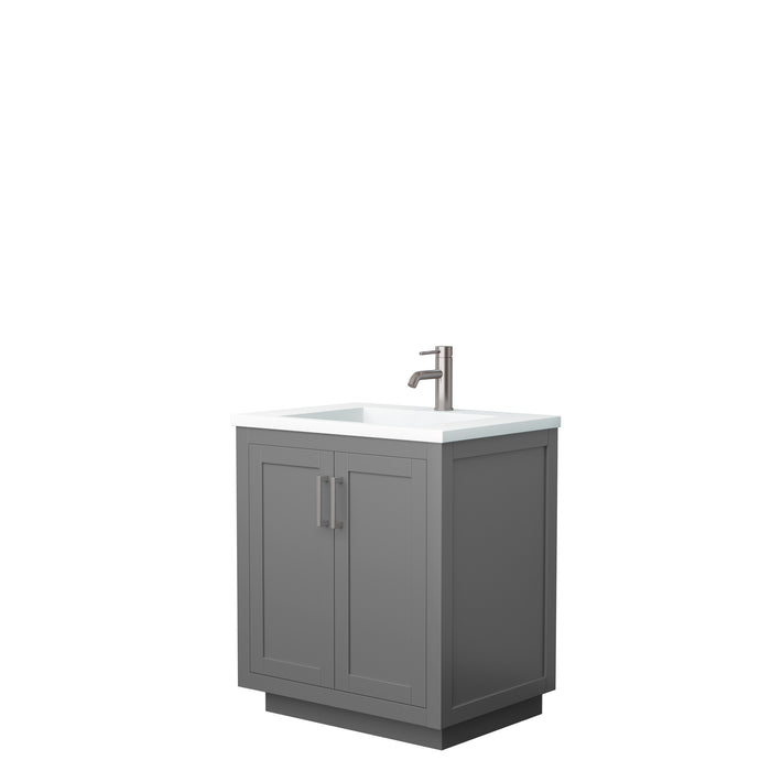 Wyndham Collection Miranda 30 Inch Single Bathroom Vanity in Dark Gray, 1.25 Inch Thick Matte White Solid Surface Countertop, Integrated Sink