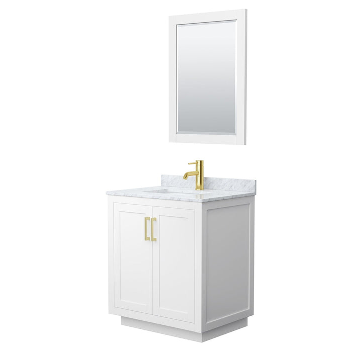 Wyndham Collection Miranda 30 Inch Single Bathroom Vanity in White, White Carrara Marble Countertop, Undermount Square Sink