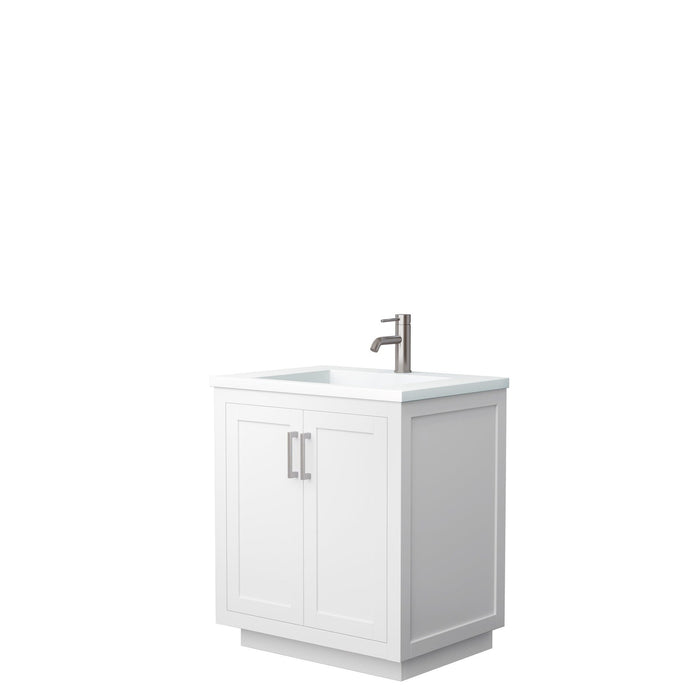 Wyndham Collection Miranda 30 Inch Single Bathroom Vanity in White, 1.25 Inch Thick Matte White Solid Surface Countertop, Integrated Sink