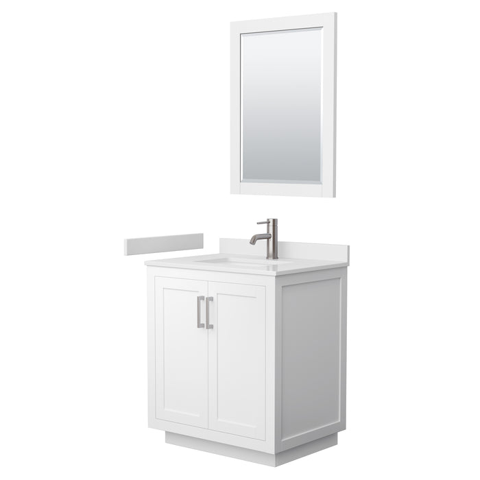 Wyndham Collection Miranda 30 Inch Single Bathroom Vanity in White, White Cultured Marble Countertop, Undermount Square Sink