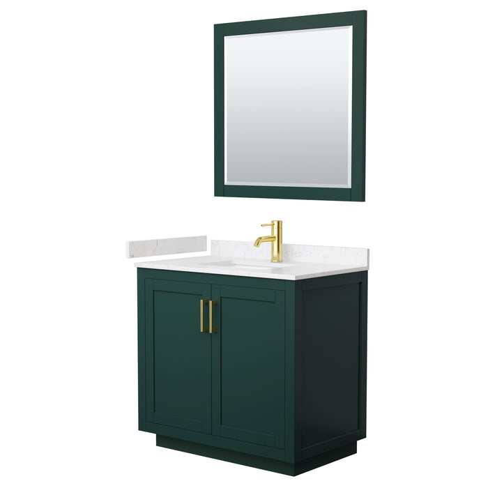 Wyndham Collection Miranda 36 Inch Single Bathroom Vanity in Green, Carrara Cultured Marble Countertop, Undermount Square Sink
