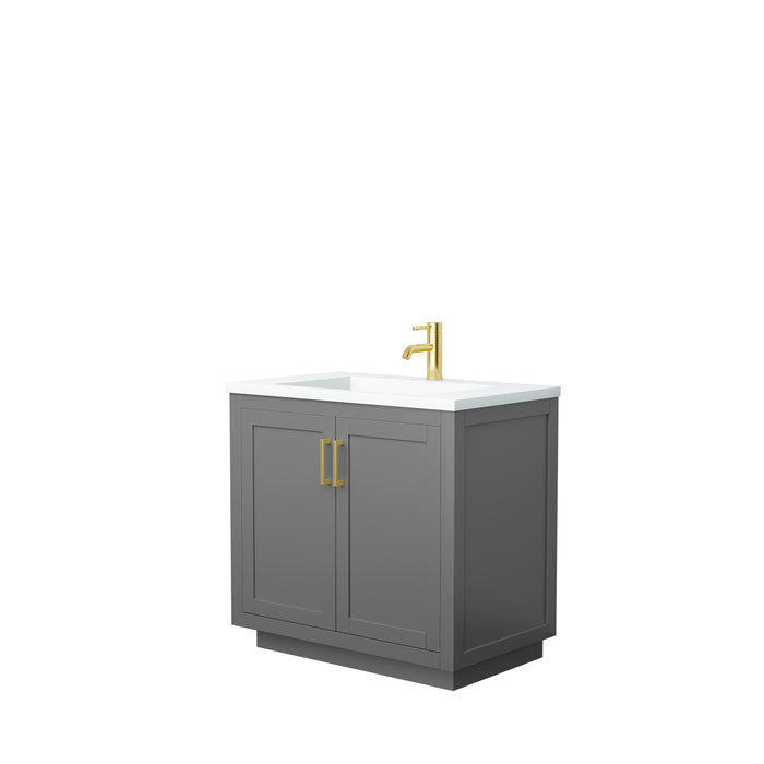 Wyndham Collection Miranda 36 Inch Single Bathroom Vanity in Dark Gray, 1.25 Inch Thick Matte White Solid Surface Countertop, Integrated Sink