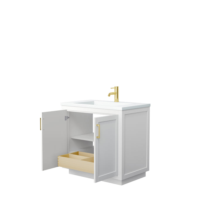 Wyndham Collection Miranda 36 Inch Single Bathroom Vanity in White, 1.25 Inch Thick Matte White Solid Surface Countertop, Integrated Sink