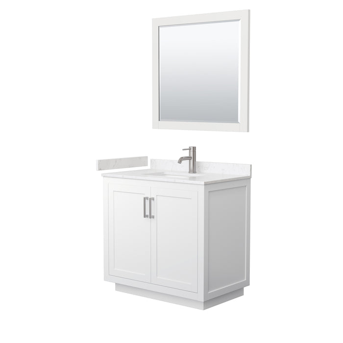 Wyndham Collection Miranda 36 Inch Single Bathroom Vanity in White, Carrara Cultured Marble Countertop, Undermount Square Sink