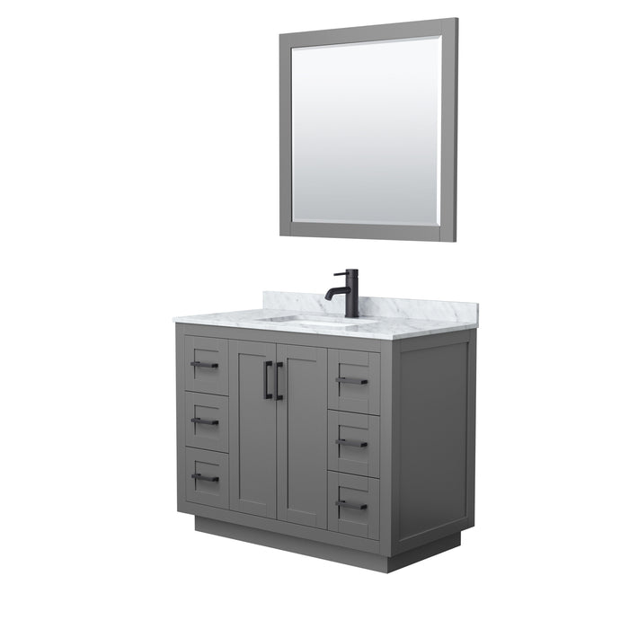 Wyndham Collection Miranda 42 Inch Single Bathroom Vanity in Dark Gray, White Carrara Marble Countertop, Undermount Square Sink