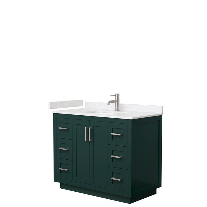 Wyndham Collection Miranda 42 Inch Single Bathroom Vanity in Green, Carrara Cultured Marble Countertop, Undermount Square Sink