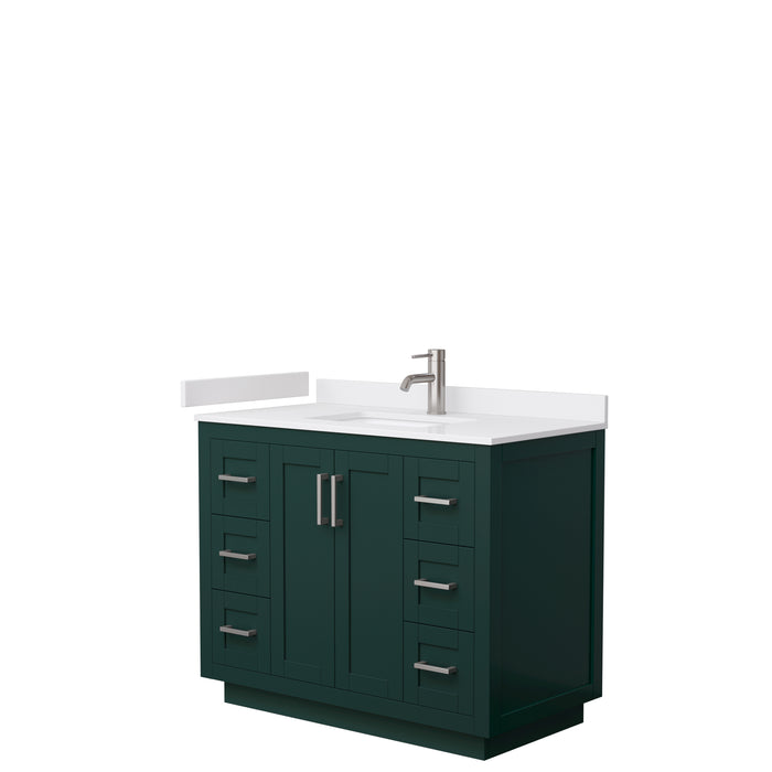 Wyndham Collection Miranda 42 Inch Single Bathroom Vanity in Green, White Cultured Marble Countertop, Undermount Square Sink
