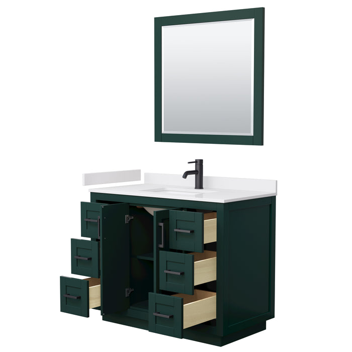 Wyndham Collection Miranda 42 Inch Single Bathroom Vanity in Green, White Cultured Marble Countertop, Undermount Square Sink