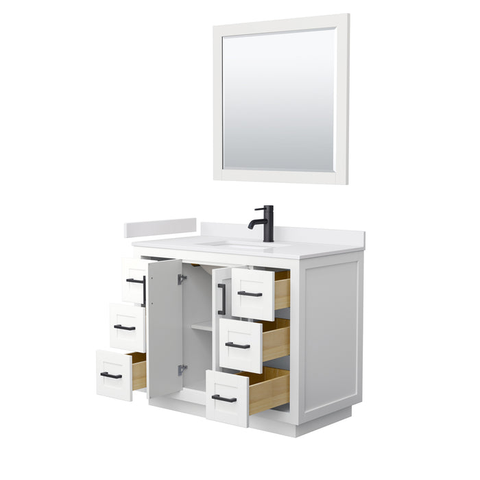 Wyndham Collection Miranda 42 Inch Single Bathroom Vanity in White, White Cultured Marble Countertop, Undermount Square Sink