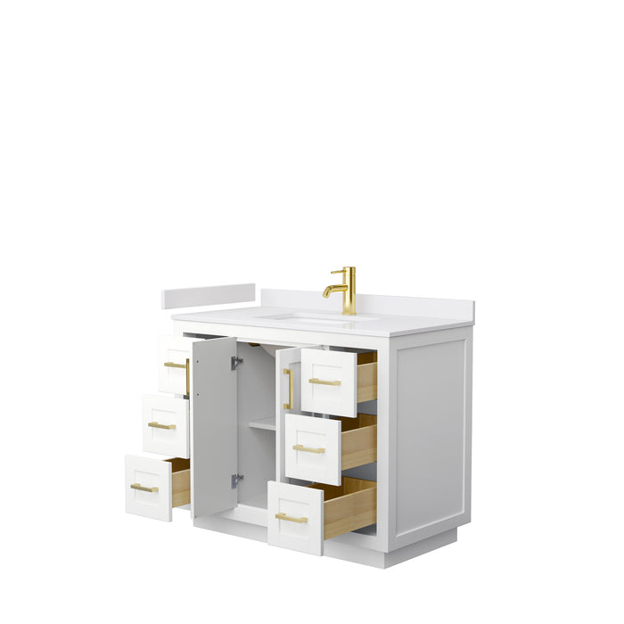 Wyndham Collection Miranda 42 Inch Single Bathroom Vanity in White, White Cultured Marble Countertop, Undermount Square Sink